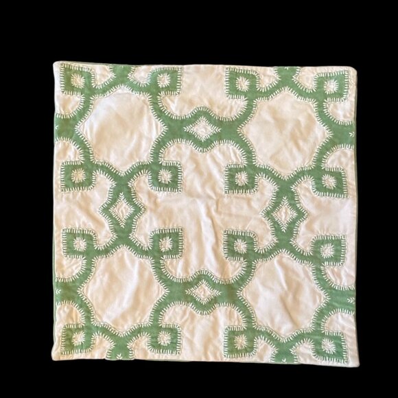 Pottery Barn Other - Pottery Barn Decorative Pillow Cover Green & White Cotton/Velvet With Embroidery